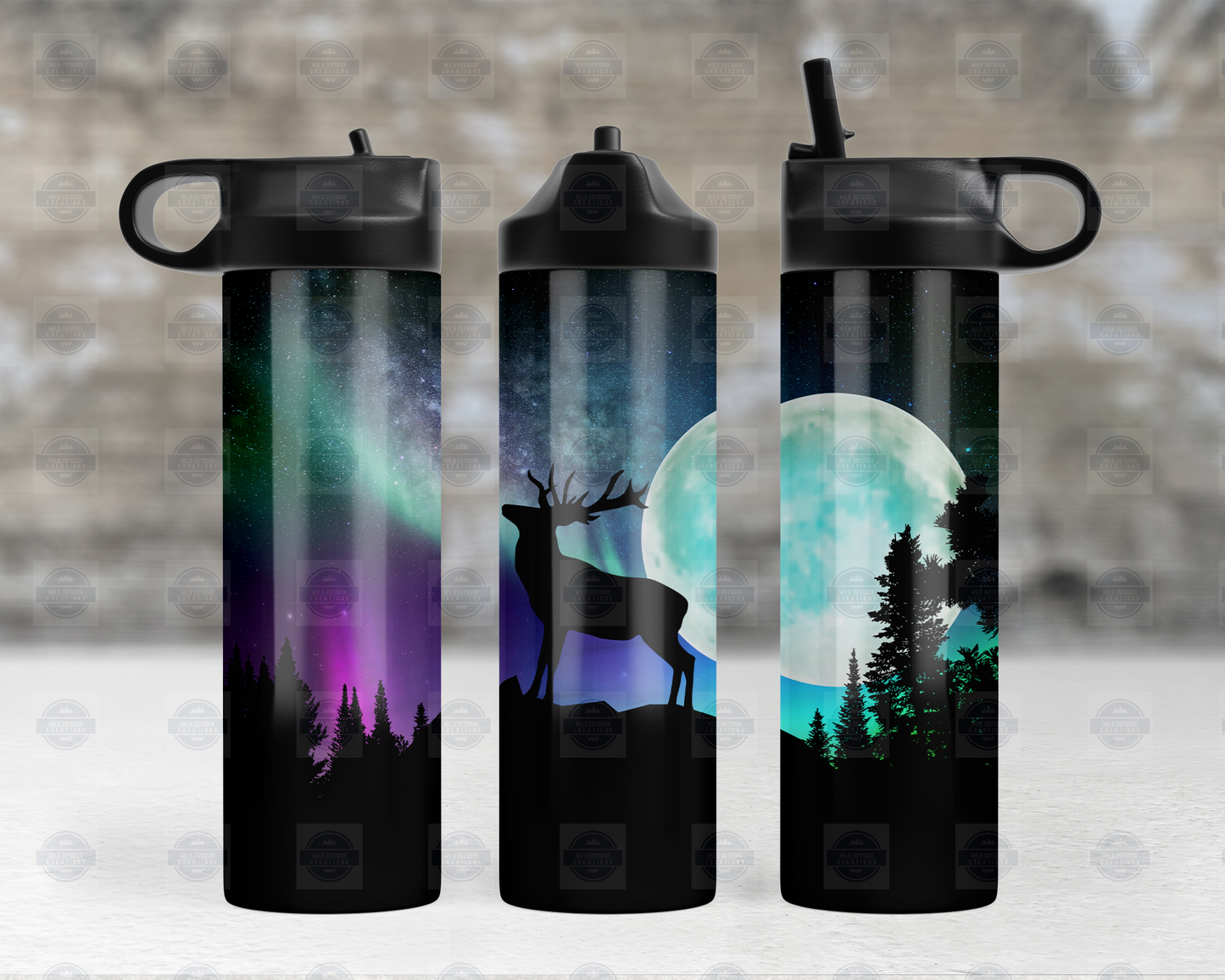 Deer Northern Lights 20oz Flip Top Water Bottle