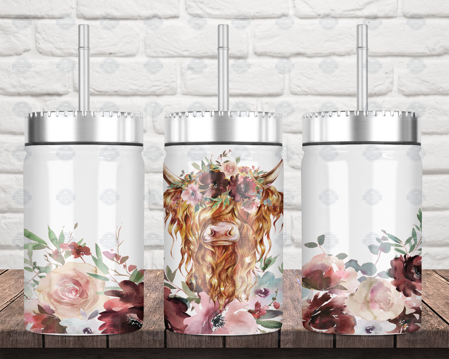 Fall Floral Higland Cow Mason Jar with Straw and Lid