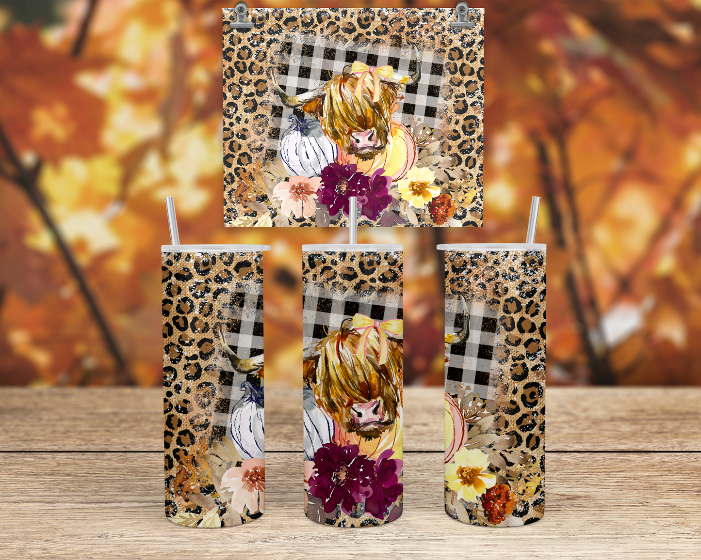 Boho Highland Cow Travel Tumbler with Lid Straw - Ideal Gift for Country Girls
