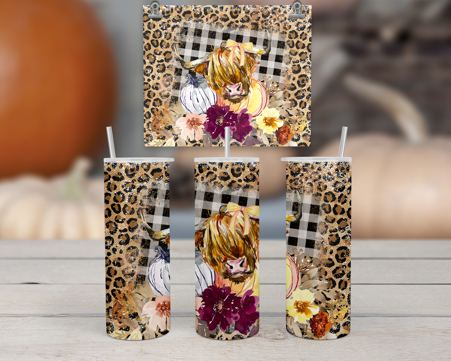 Boho Highland Cow Travel Tumbler with Lid Straw - Ideal Gift for Country Girls