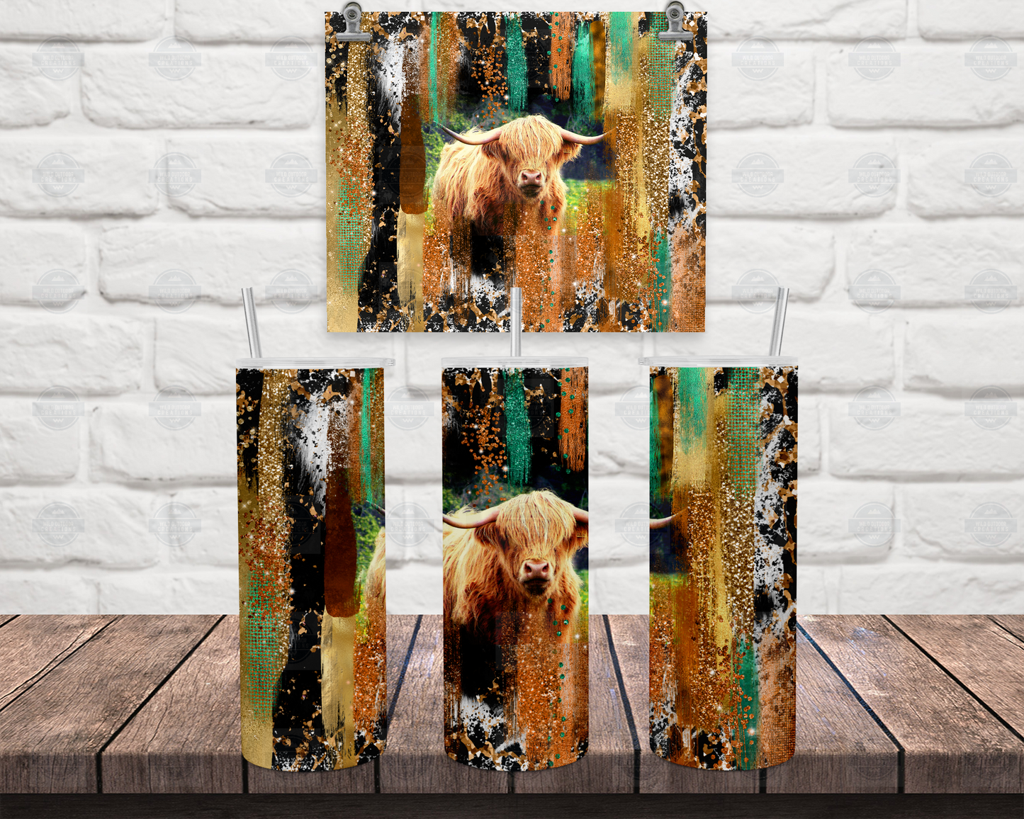 Highland Cow Brush Stroke Background 20oz Skinny Tumbler with Straw and Lid