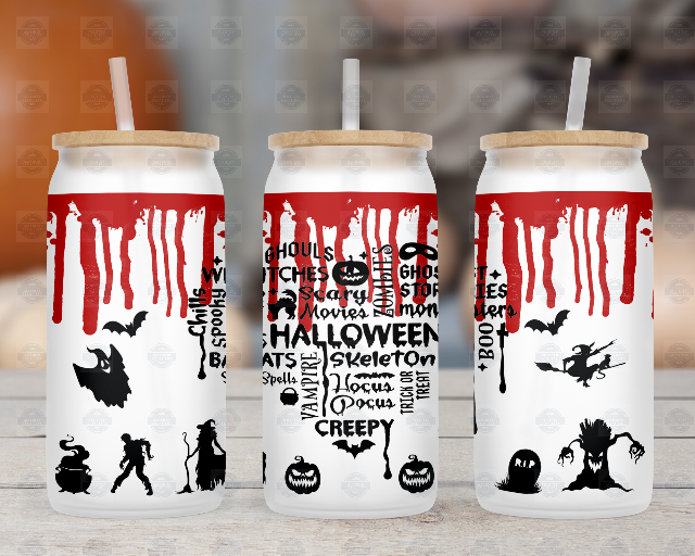 Creepy Cute 16oz Glass Iced Coffee Cup with Lid and Straw, Fall Tumble