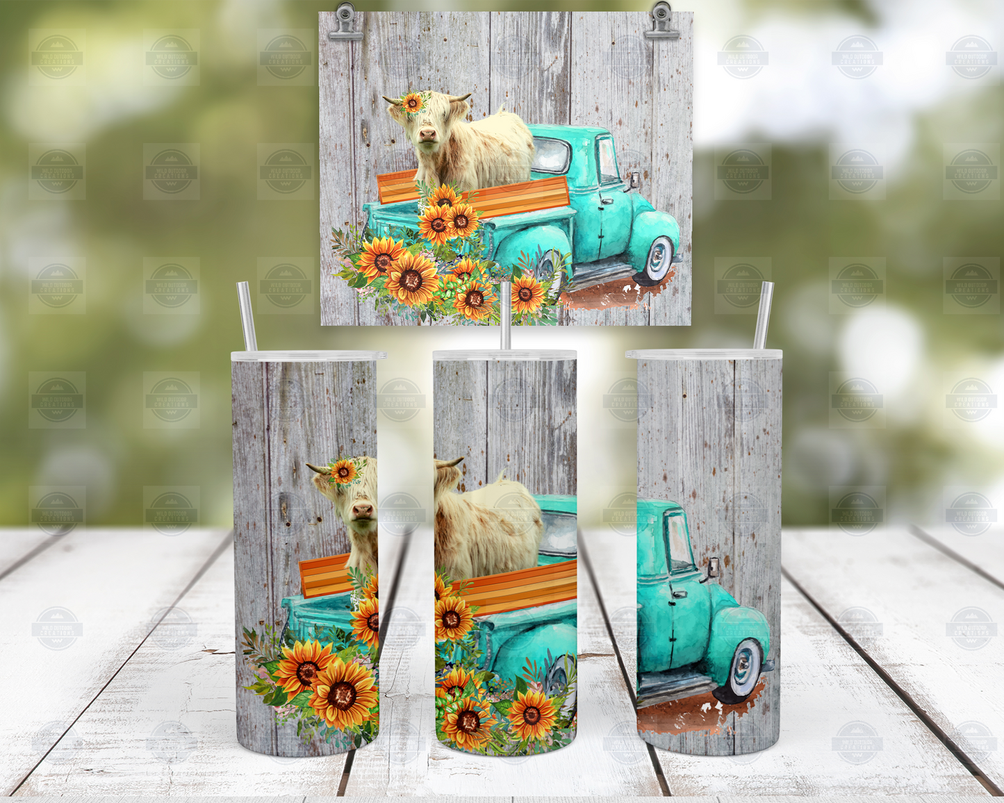 Highland Cow Farm Truck 20oz Skinny Tumbler with Straw and Lid