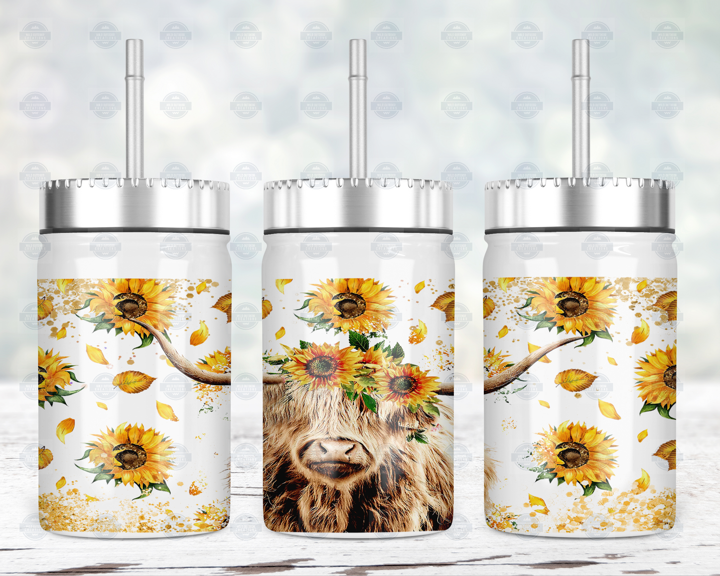 Highland Cow Mason Jar with Straw and Lid