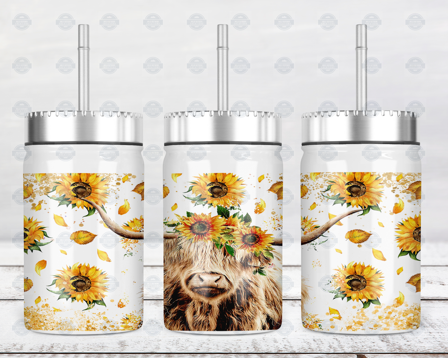 Highland Cow Mason Jar with Straw and Lid