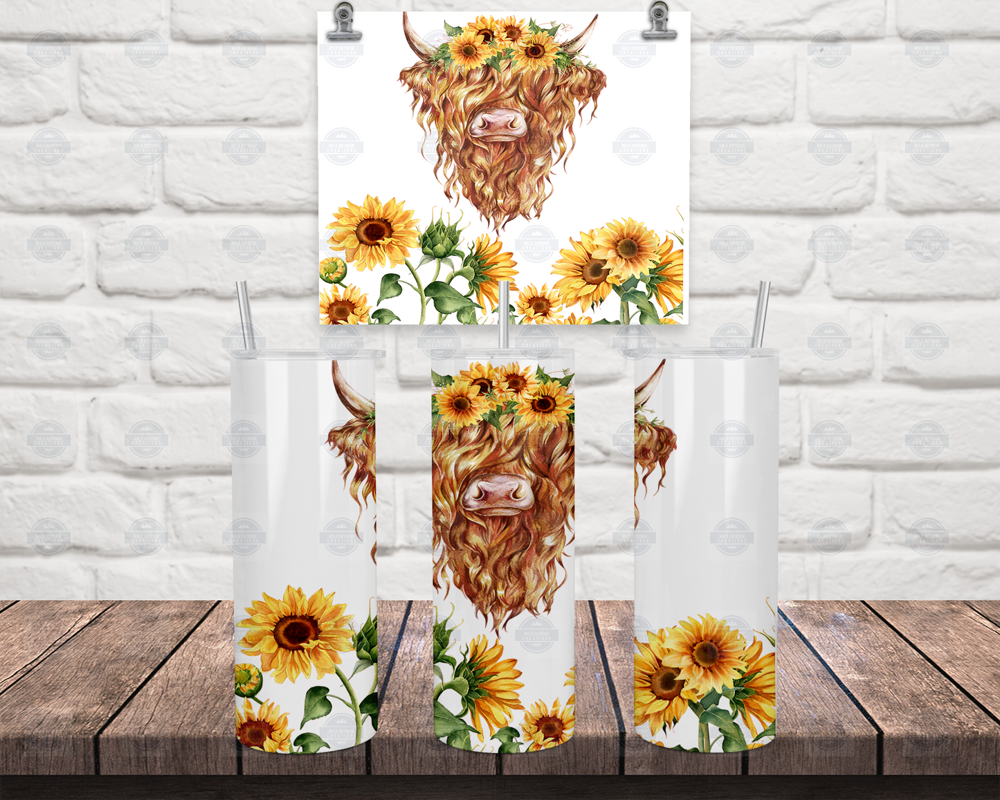 Sunflowers Highland Cow 20oz Skinny Tumbler with Straw and Lid