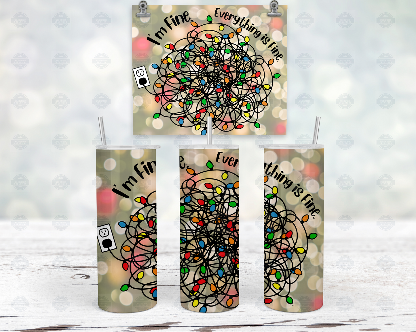 20oz Christmas Travel Tumbler with Straw Lid - Im Fine Its Fine Holiday Coffee Mug