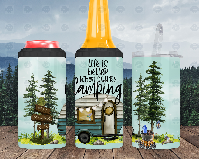 4-in-1 Can Cooler - Life is Better When Youre Camping Portable Beverage Holder