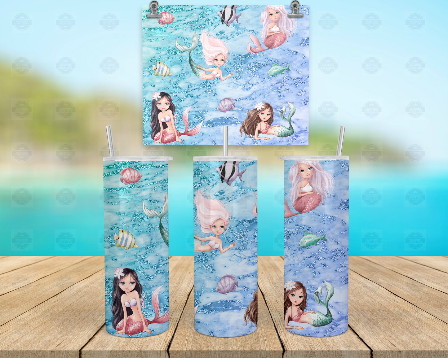 Ocean-Inspired Mermaid Travel Tumbler with Lid Straw - Perfect for Beach Lovers