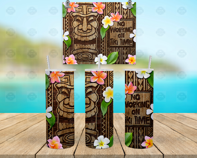 Tiki Time Iced Coffee Tumbler - No Work Zone Drinkware for Relaxation