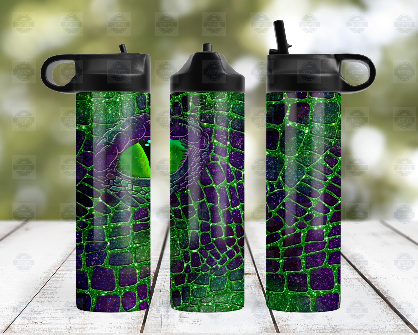Green and Purple Dragon Eye 20oz Flip Top Bottle, Travel Water Bottle
