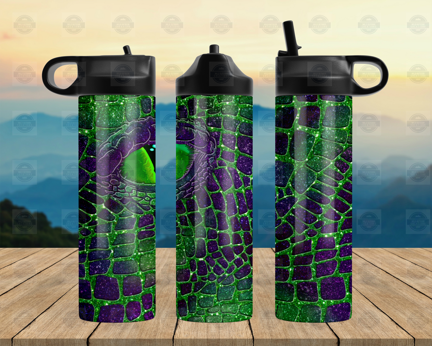 Green and Purple Dragon Eye 20oz Flip Top Bottle, Travel Water Bottle