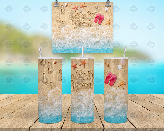 Salty Lil Beach Tumbler - Iced Coffee Cup with Lid Straw for Refreshing Summer Drinks