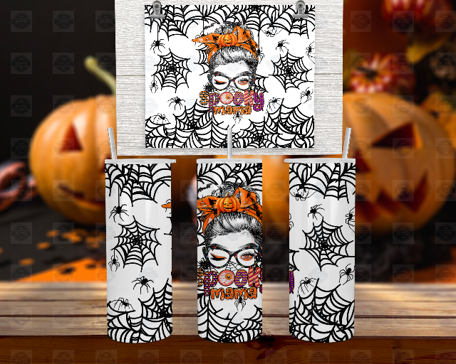 Spooky Mama Messy Mom Bun Glow In The Dark Tumbler with Straw and Lid