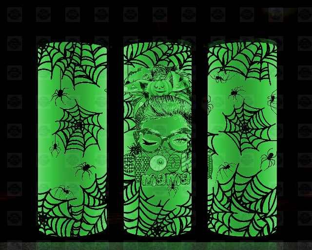 Spooky Mama Messy Mom Bun Glow In The Dark Tumbler with Straw and Lid