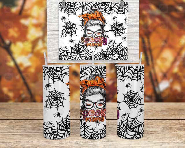 Spooky Mama Messy Mom Bun Glow In The Dark Tumbler with Straw and Lid
