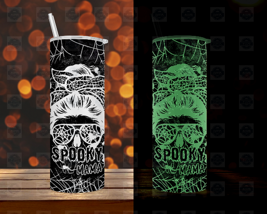 Glow-in-the-Dark Halloween Tumbler with Straw Lid - Spooky Mama Design for Festive Drinks