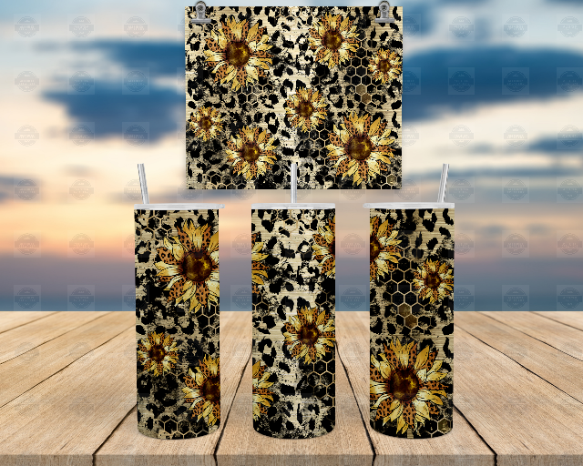 Sunflower Leopard Grunge 20oz Skinny Tumbler