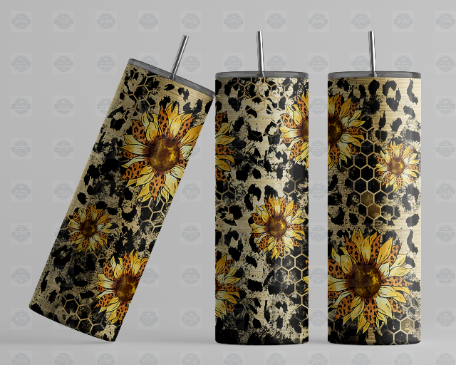 Sunflower Leopard Grunge 20oz Skinny Tumbler