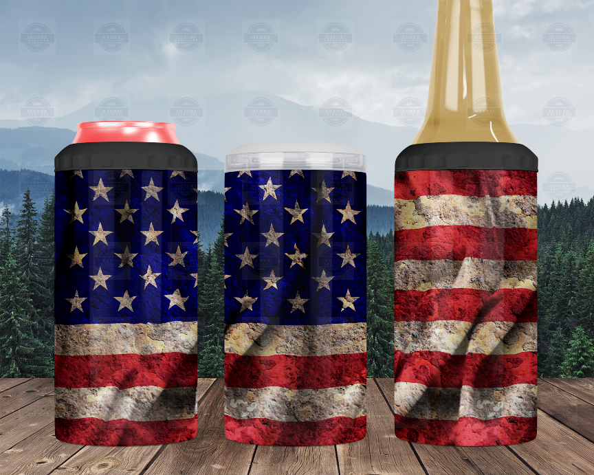 USA Flag 4-in-1 Stainless Steel Can Cooler