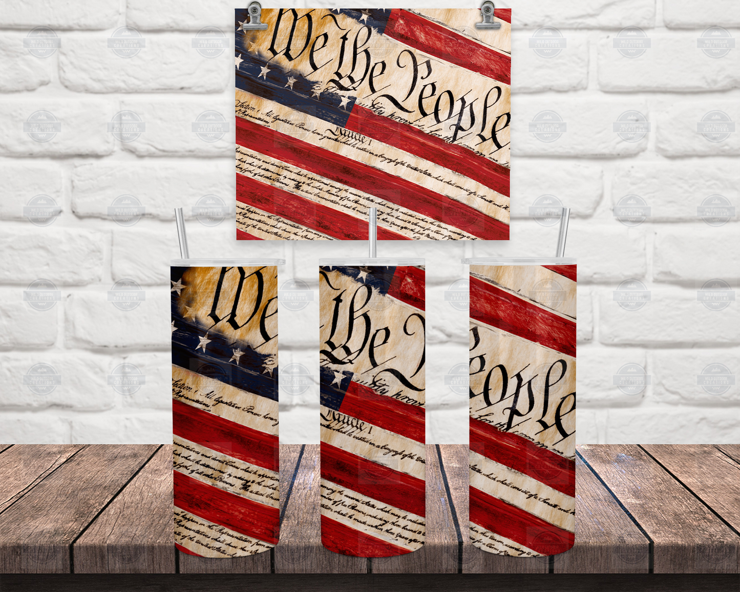 We The People 20oz Skinny Tumbler with Straw Lid - Patriotic Travel Mug for Men Women