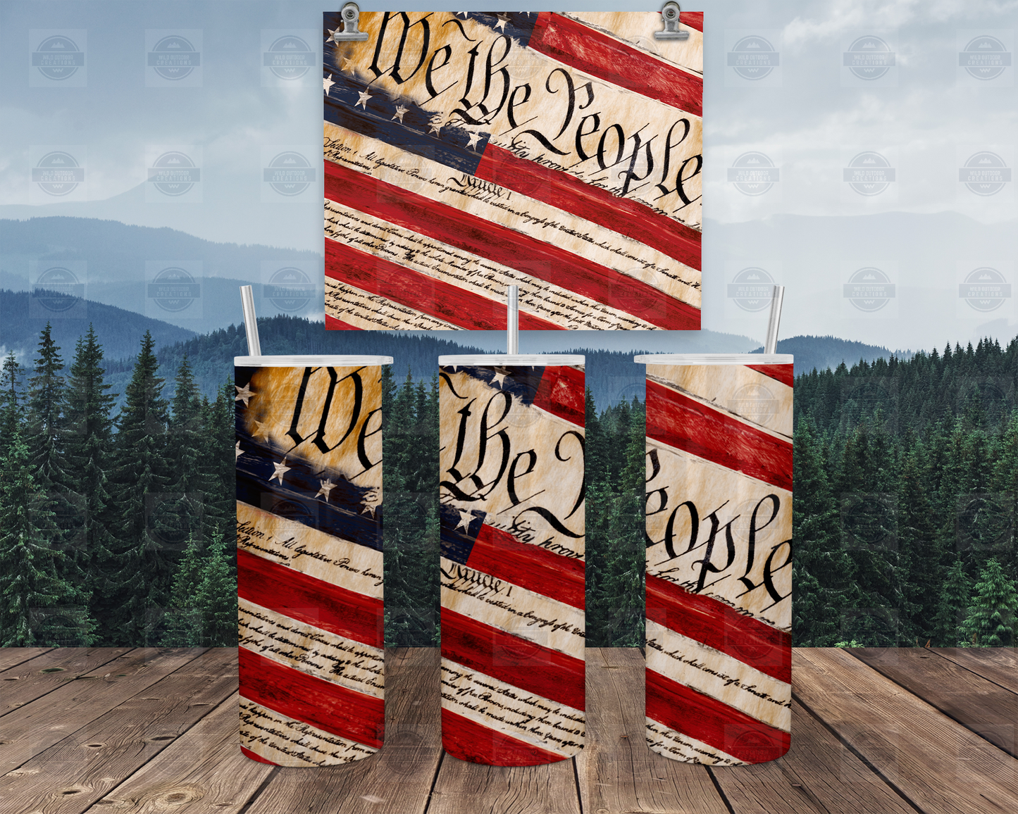 We The People 20oz Skinny Tumbler with Straw Lid - Patriotic Travel Mug for Men Women