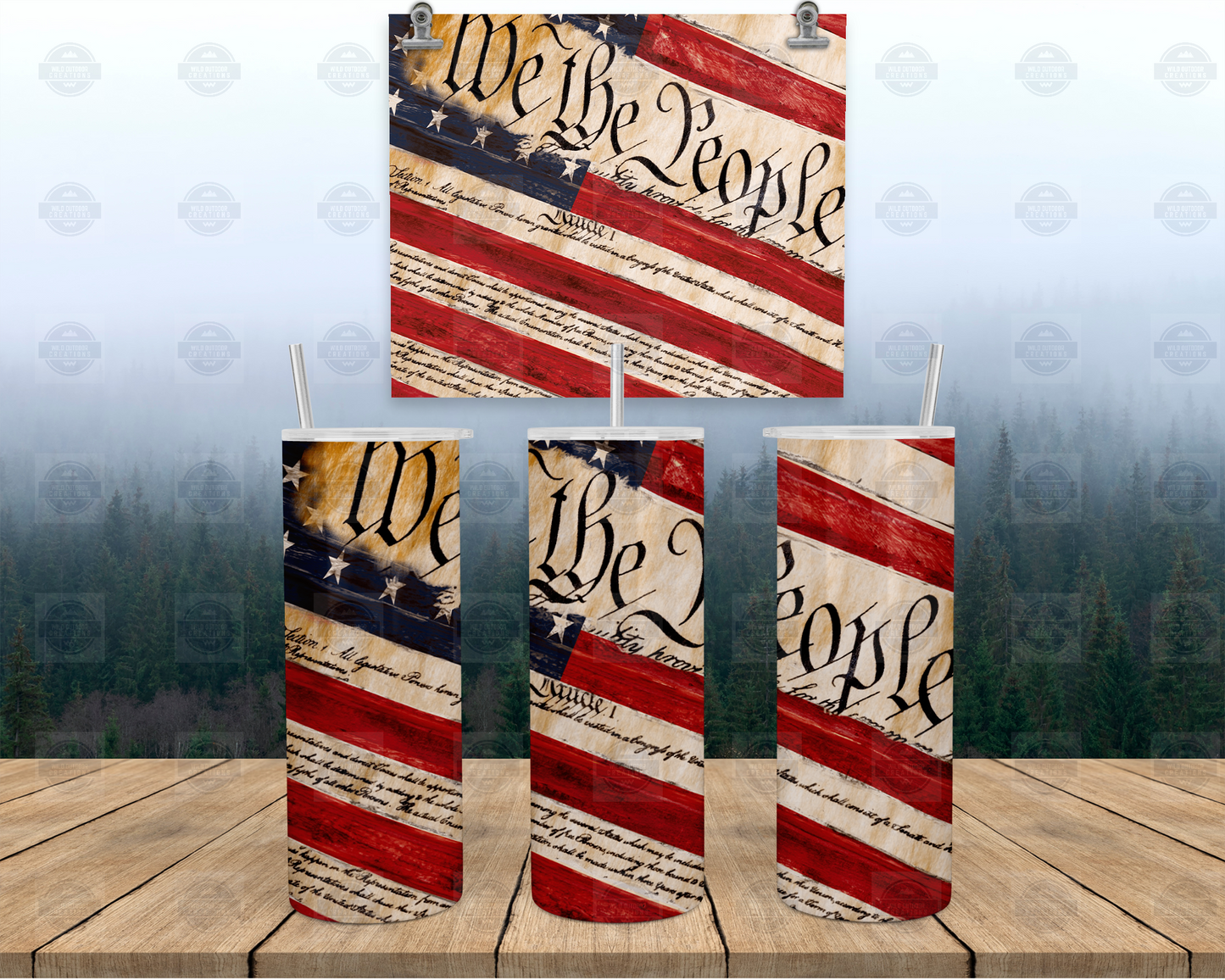 We The People 20oz Skinny Tumbler with Straw Lid - Patriotic Travel Mug for Men Women
