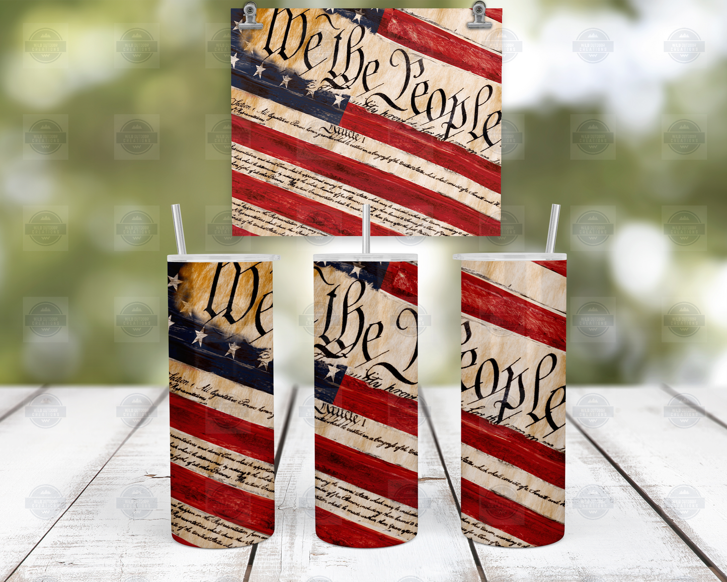 We The People 20oz Skinny Tumbler with Straw Lid - Patriotic Travel Mug for Men Women
