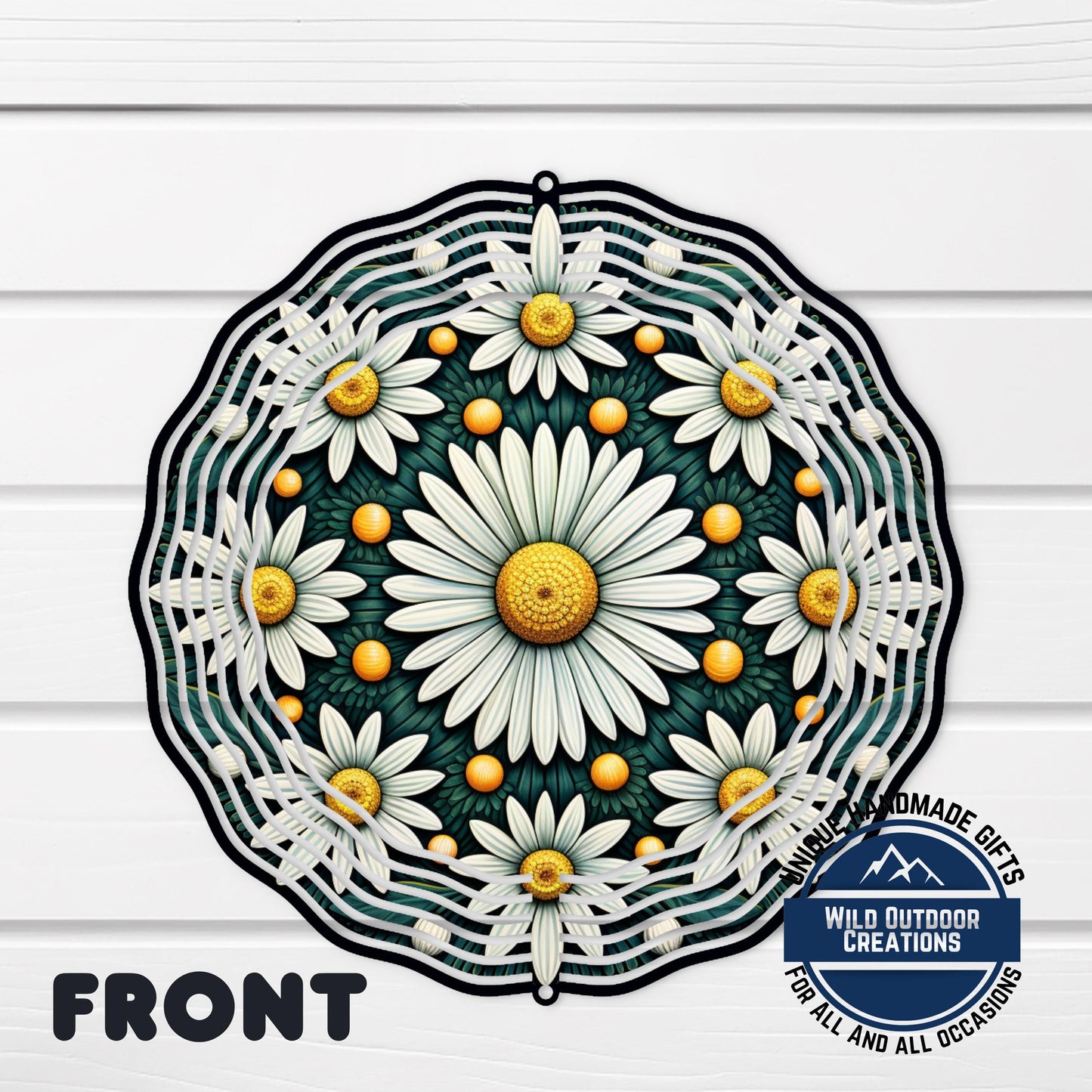 White Daisy Wind Spinner – 10 Inch Double Sided Aluminum Garden Decor