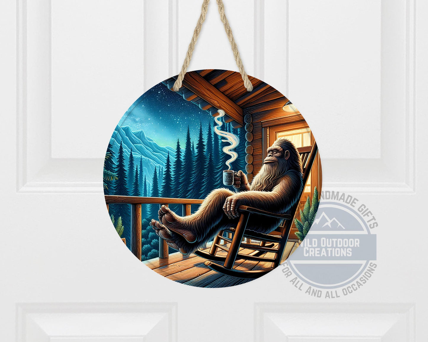 Bigfoot Porch Decor – Sasquatch Door Hanger | Rustic Cabin Wall Art, Weather Resistant Sign