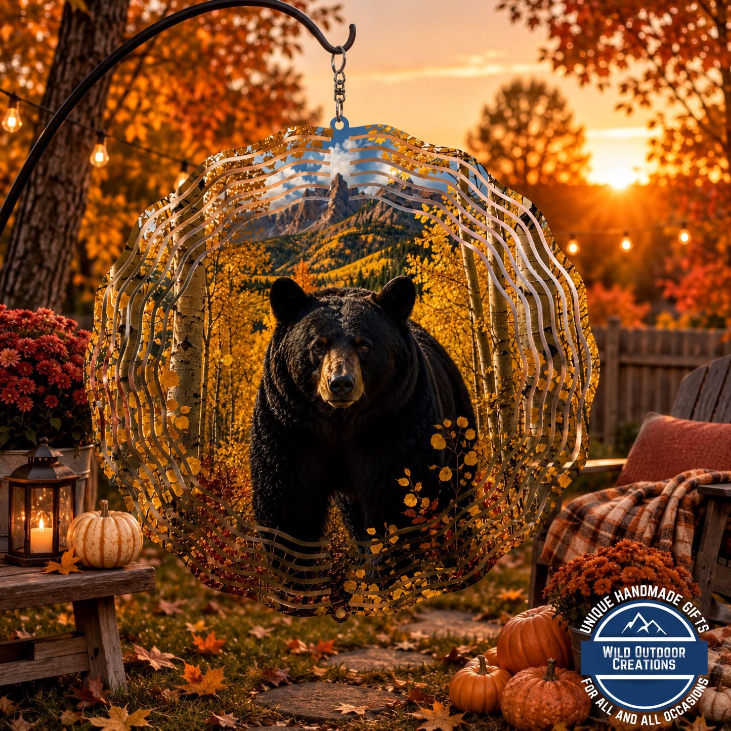 Black Bear Wind Spinner Golden Aspen Mountain Wildlife Garden Decor Colorado