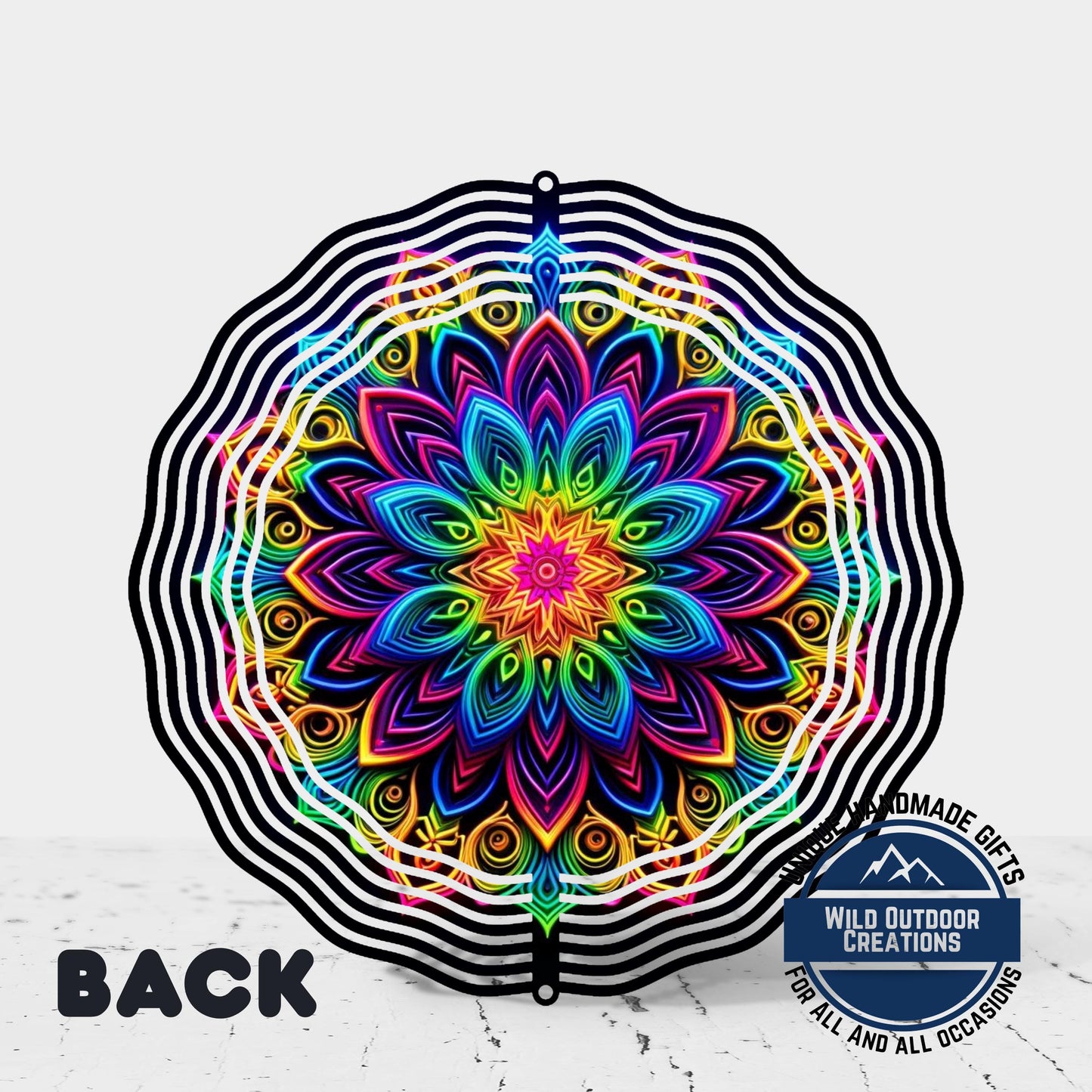 Neon Rainbow Wind Spinner – 10 Inch Mandala Double-Sided Aluminum Yard Art - additional product photo 12