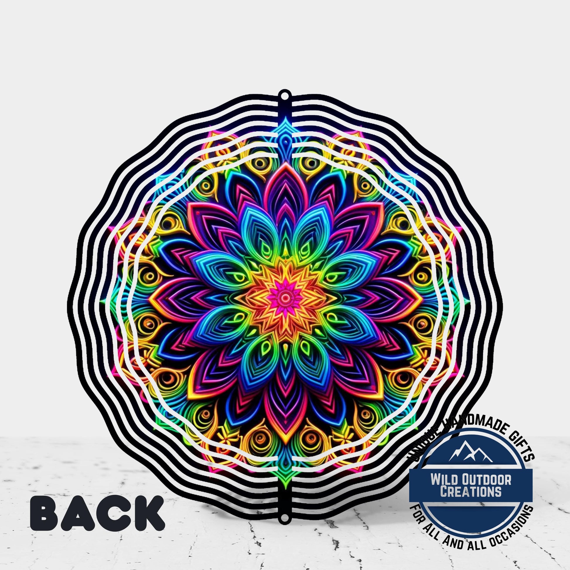 Neon Rainbow Wind Spinner – 10 Inch Mandala Double-Sided Aluminum Yard Art - additional product photo 12