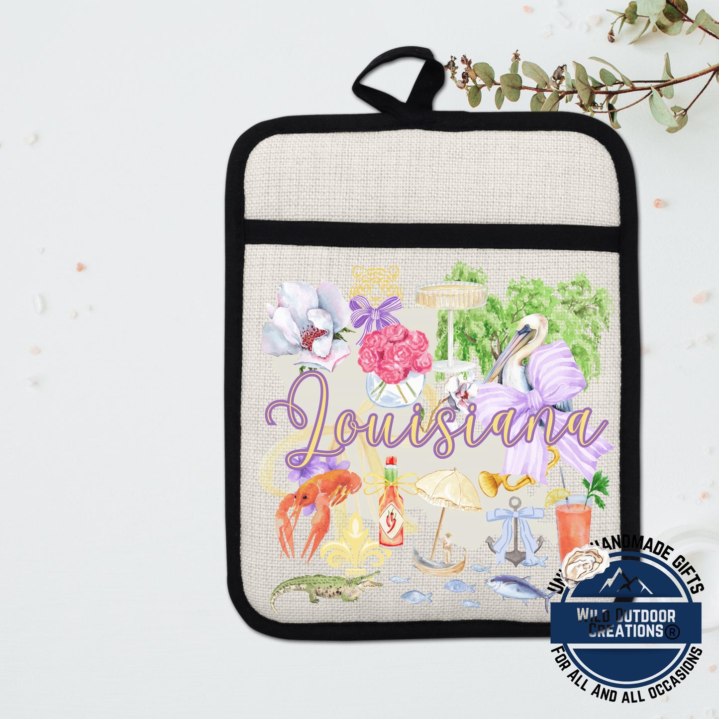 Louisiana Pot Holder | Non Slip Silicone Back Pocket Potholder Linen Kitchen Gift - lifestyle view