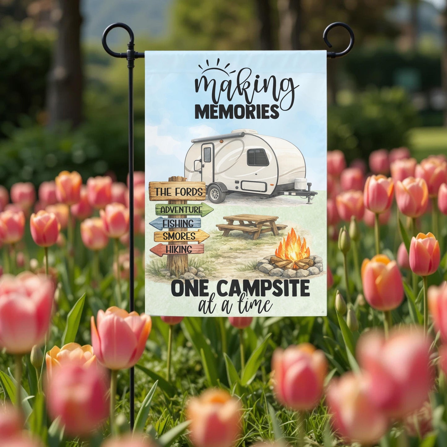 Personalized Garden Flag - Custom Camping Flag 12x18 Teardrop Camper Outdoor Decor - size reference