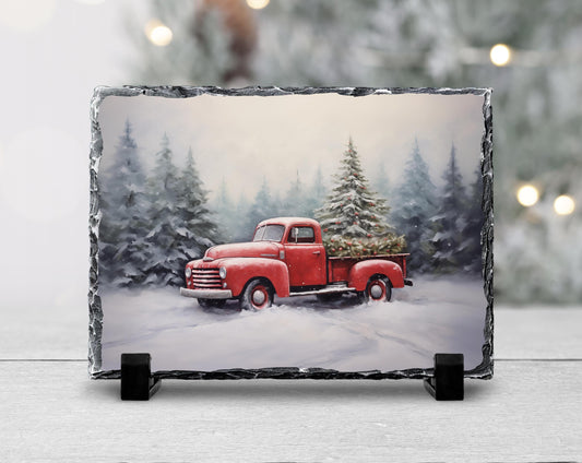 Vintage Truck Slate Plaque - Festive Christmas Decor  Holiday Gift for Family and Friends