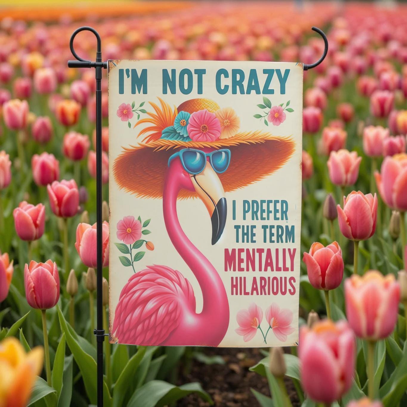 Funny Flamingo Flag – Sassy Garden Decor With Mentally Hilarious Pink Flamingo Design - additional product photo 11