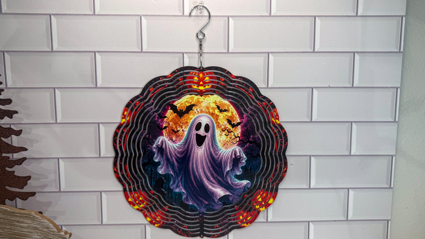 Ghost 10 Inch Wind Spinner - Halloween Porch Decor | 360 Swivel | Indoor Outdoor Display