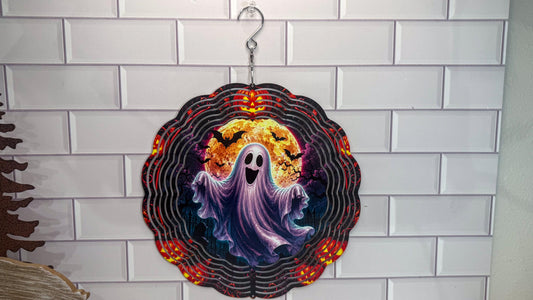 Ghost 10 Inch Wind Spinner - Halloween Porch Decor | 360 Swivel | Indoor Outdoor Display
