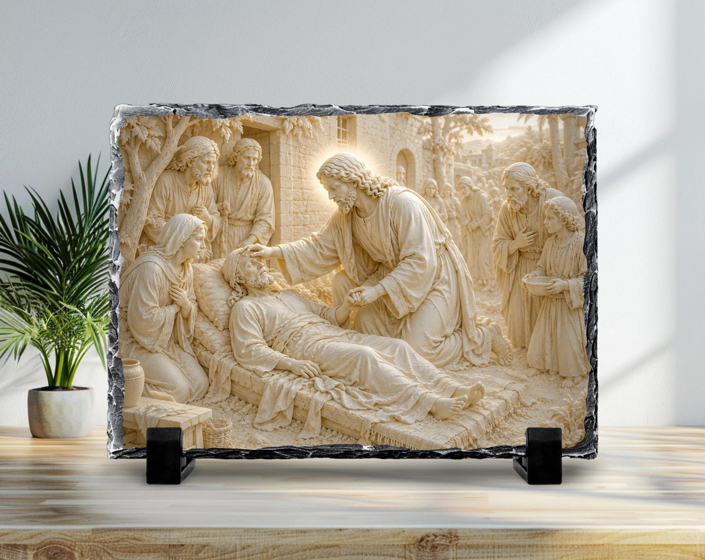 Jesus Healing the Sick Slate Plaque, Religious Bible Decor, Christian Get Well Gift