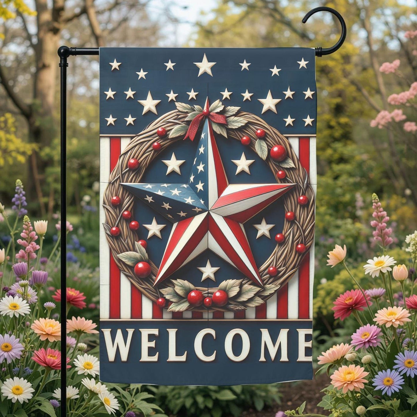Patriotic Garden Flag - Americana Barn Star Design | Double Sided 12x18 Sublimation