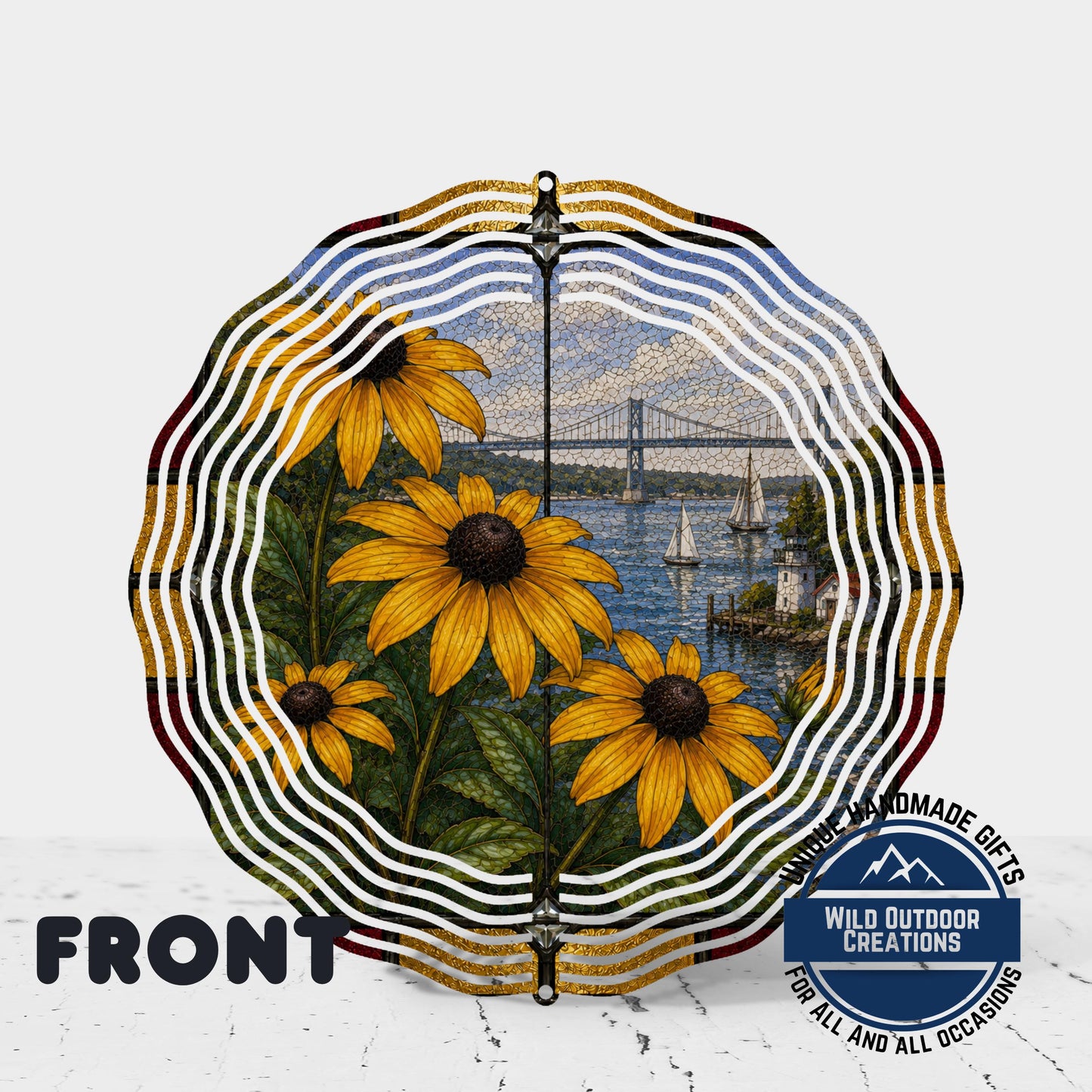 Black Eyed Susan Wind Spinner Maryland State Flower Stained Glass Garden Aluminum Decor