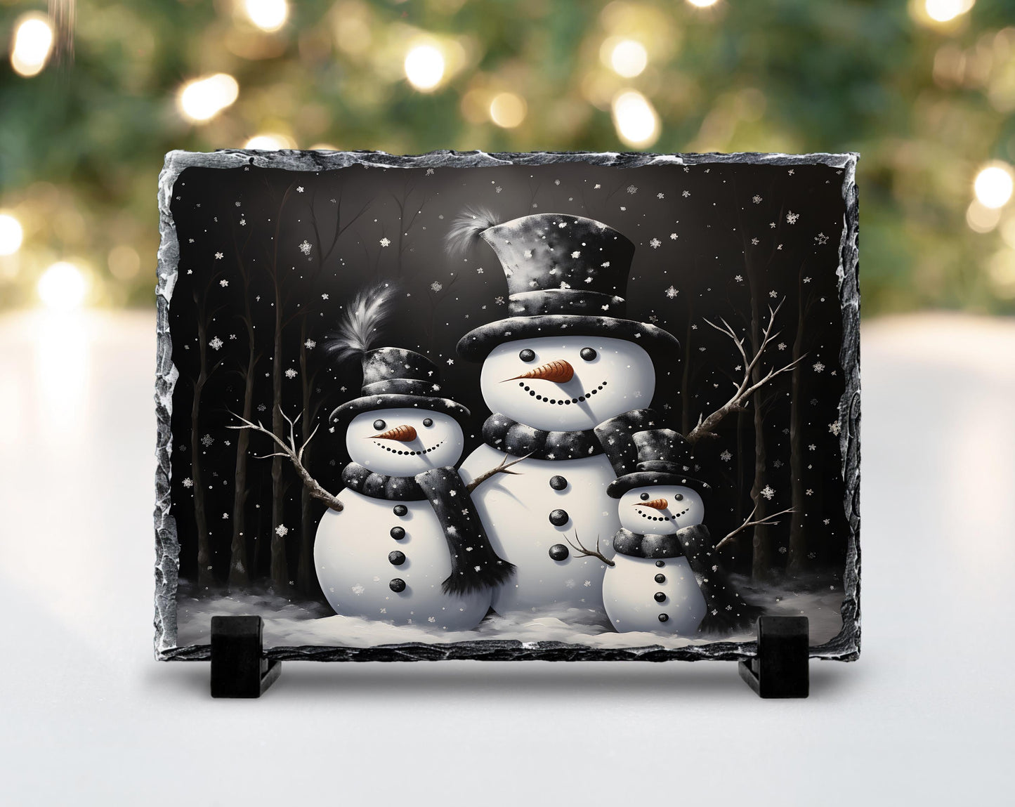 Handcrafted Christmas Snowman Slate Plaque with Fractured Edges  Unique Holiday Decor and Winter Celebration Gift