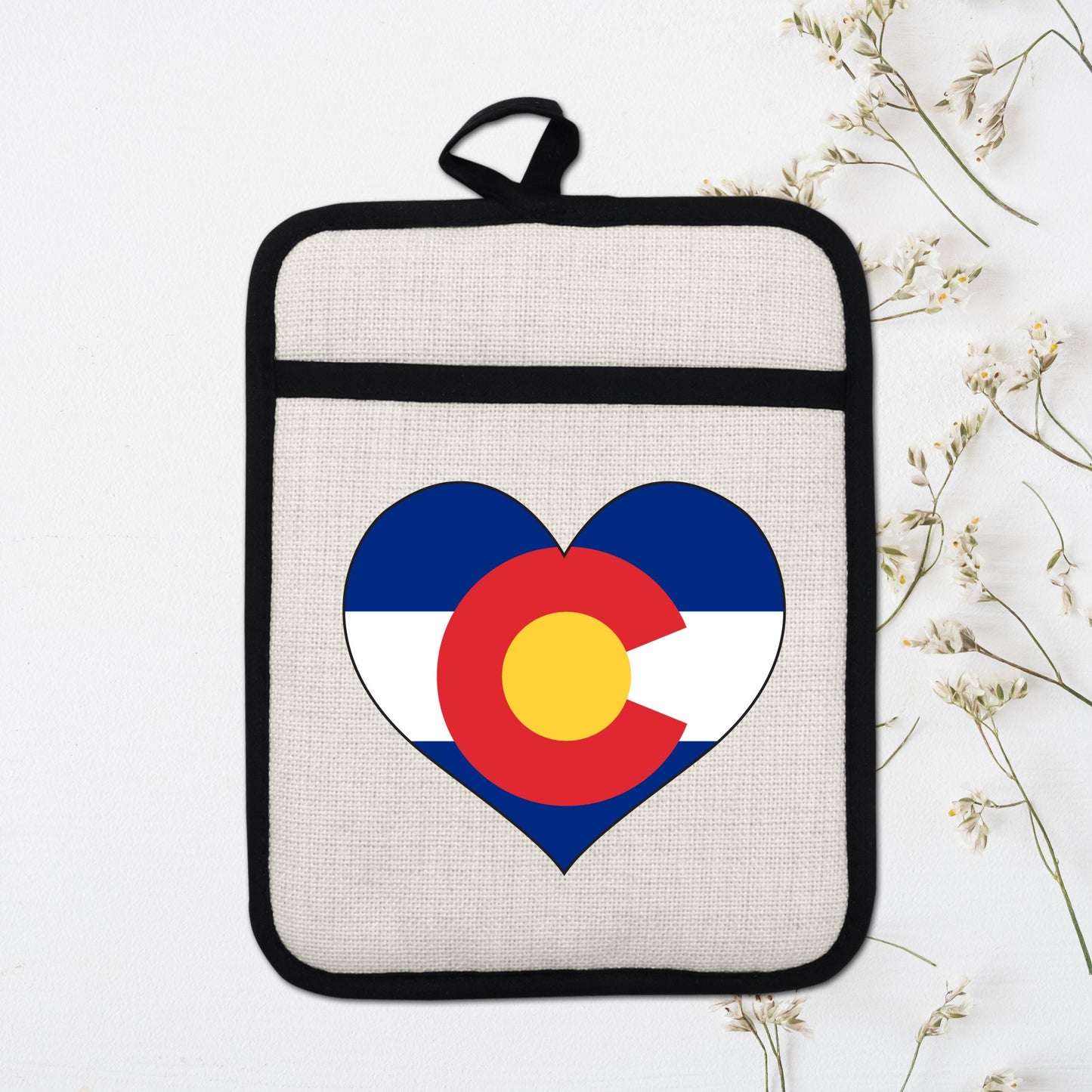 Colorado Heart Pot Holder – Silicone Pot Holder with Linen Front & Heat Resistant Trivet