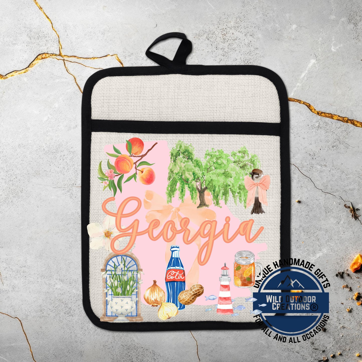 Georgia Pot Holder | Non Slip Silicone Pocket Potholder - Peach State Kitchen Gift - product dimensions and specifications