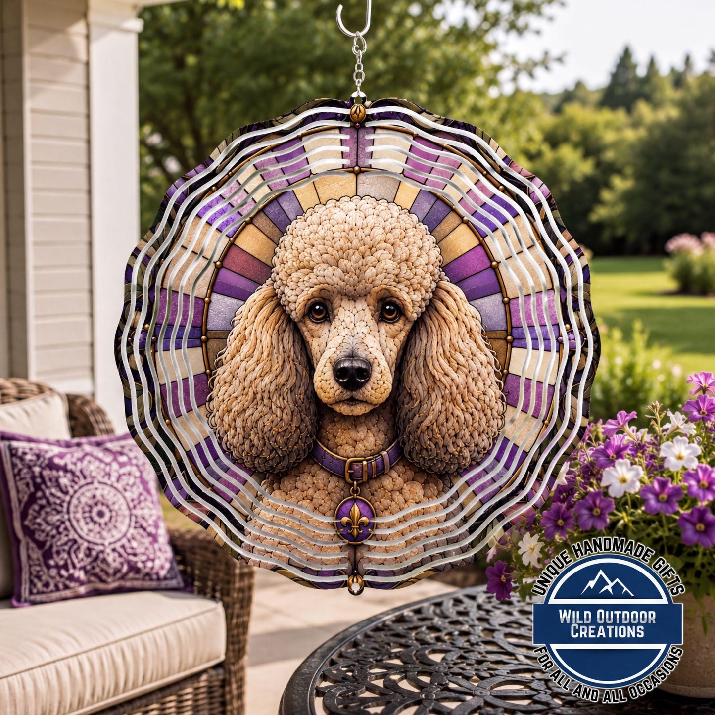 Faux Stained Glass Poodle Wind Spinner Dog Lover Gift Garden Outdoor Decor