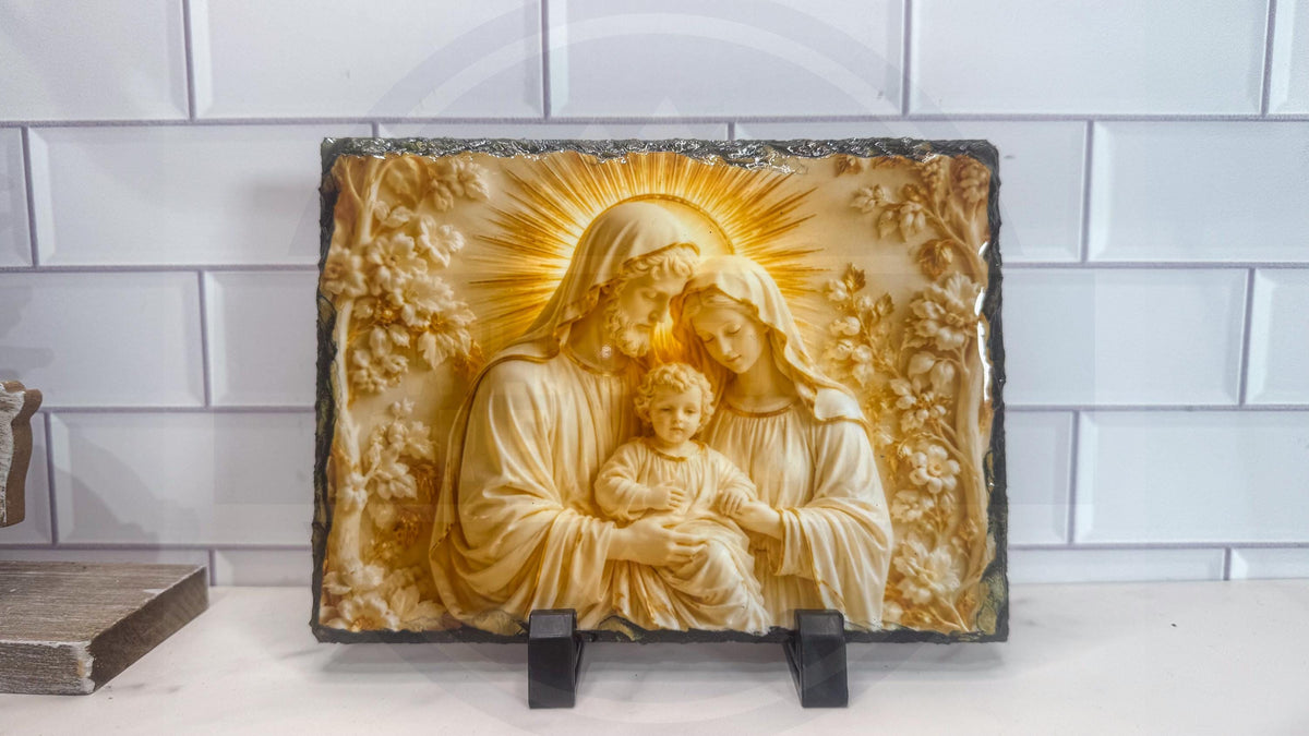 Holy Family Slate Plaque, Religious Wall Art, Rustic Rock Home Decor Gift