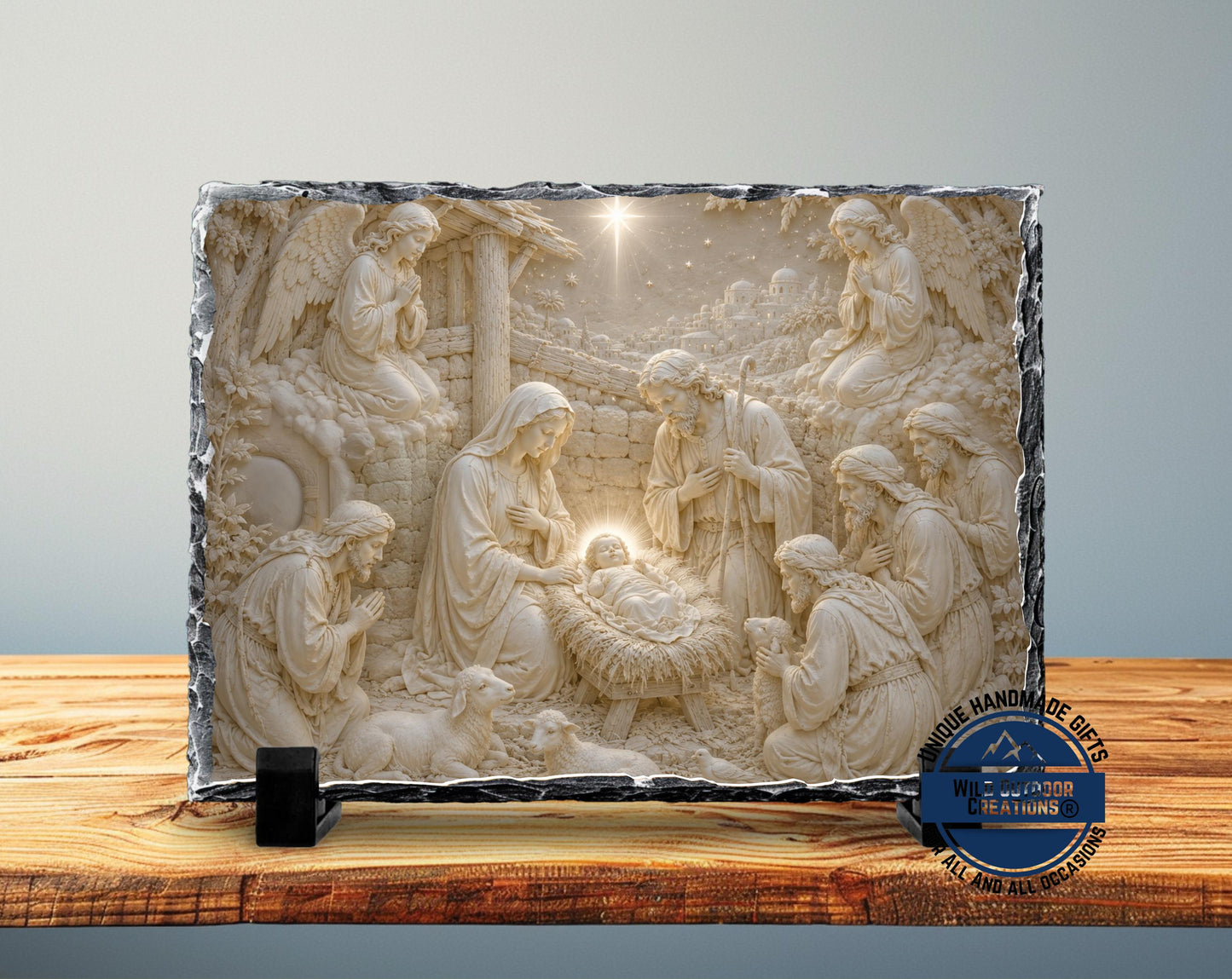 Nativity Scene Slate Plaque, Birth of Jesus Christmas Decor, Religious Holy Family Gift