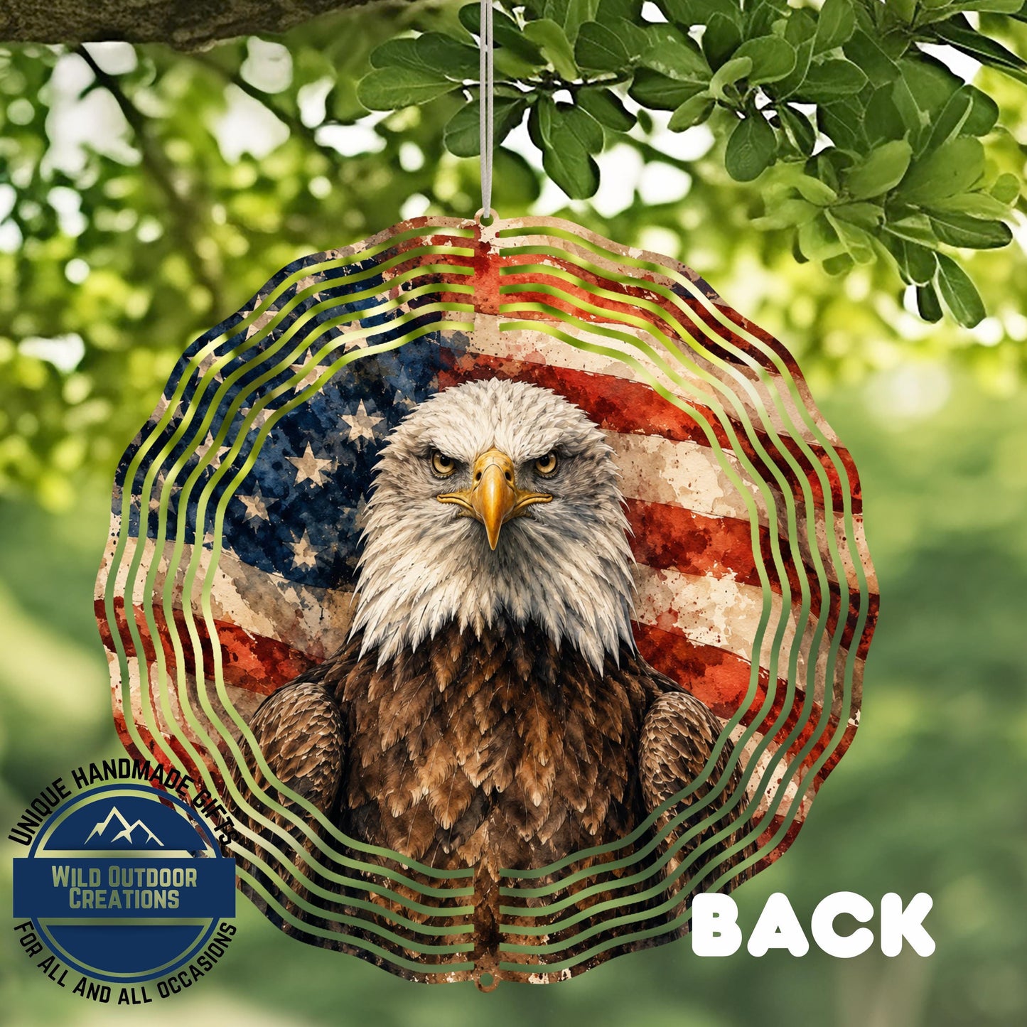 Patriotic Eagle Wind Spinner 10 Inch Metal Garden Decor American Flag Yard Art Gift