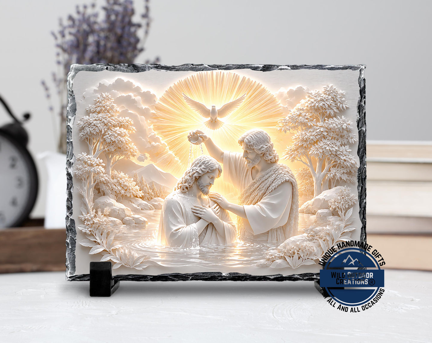 Holy Spirit Dove Baptism Slate Plaque, Jesus John Baptist Religious Decor, Confirmation Gift